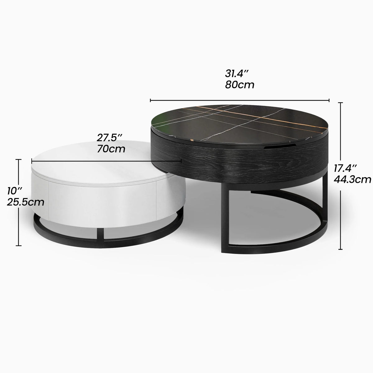 Round Lift-Top Nesting Coffee Table Set with 2 Drawers Z863