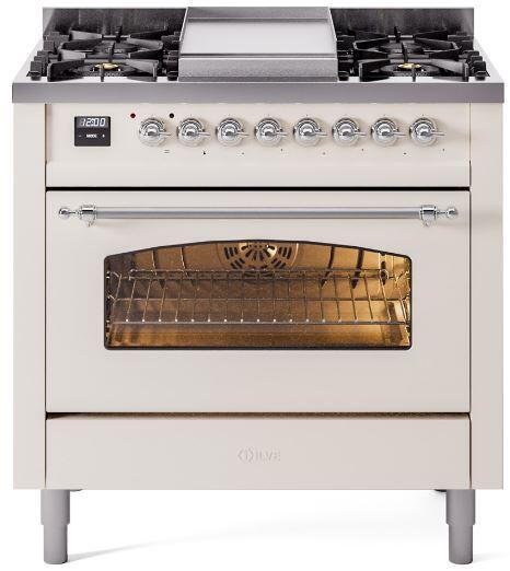 36 Dual Fuel Propane Gas Range Antique White Chrome Trim Y32819