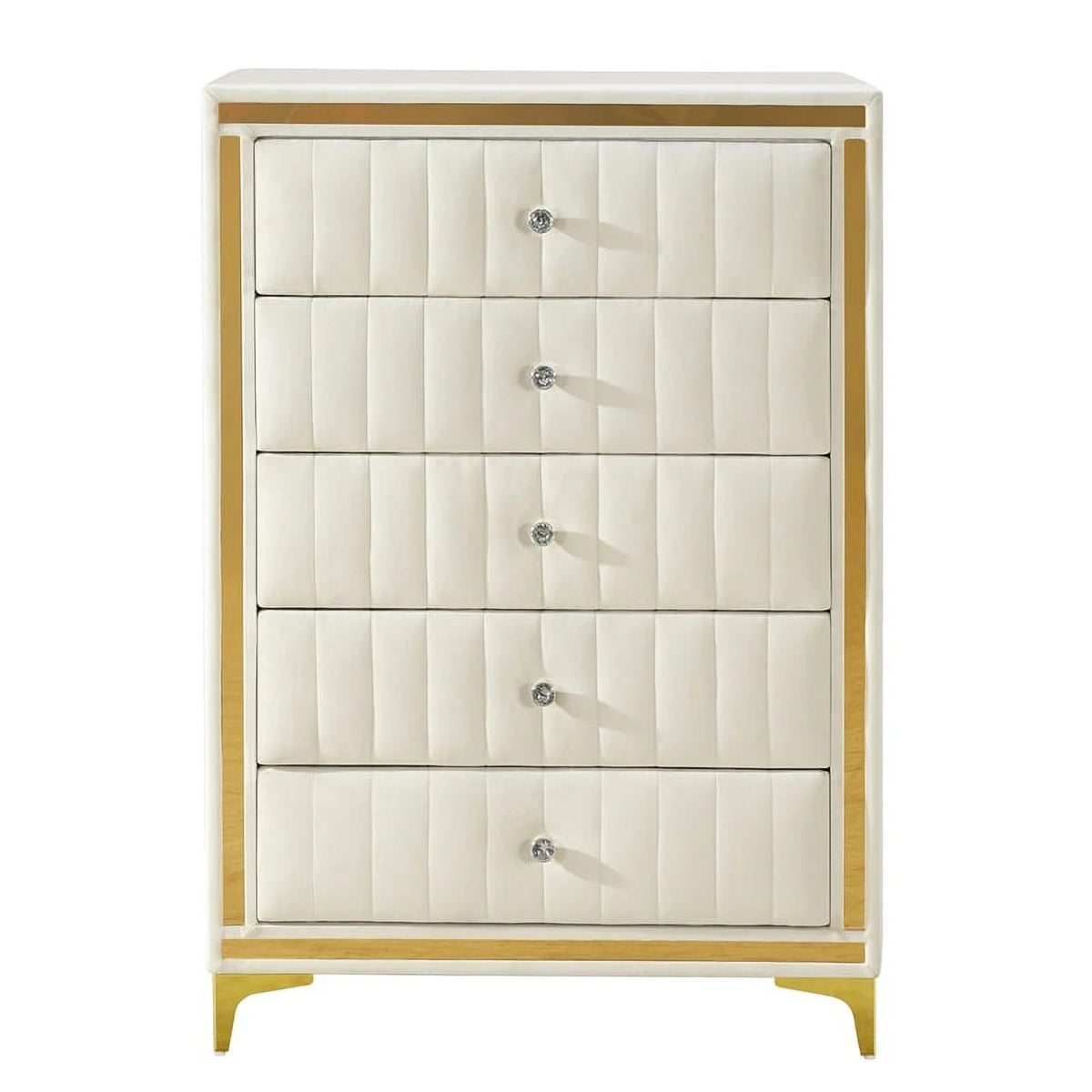 Cream Velvet Upholstered 5-Drawer Chest T243799