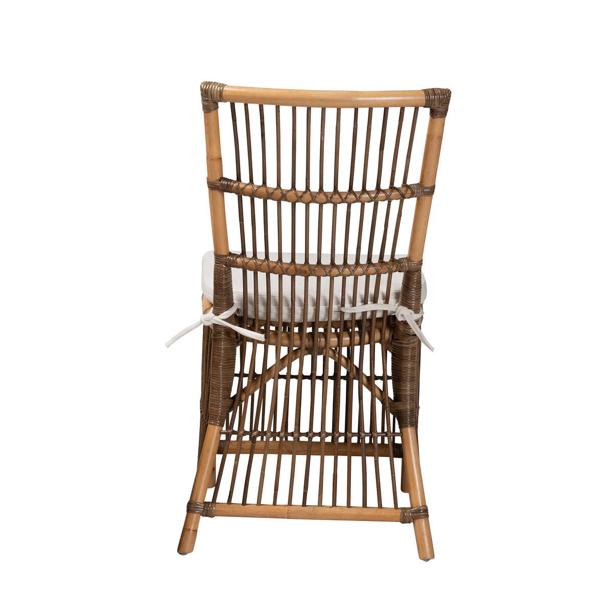 White Fabric and Natural Brown Rattan Dining Chair D523