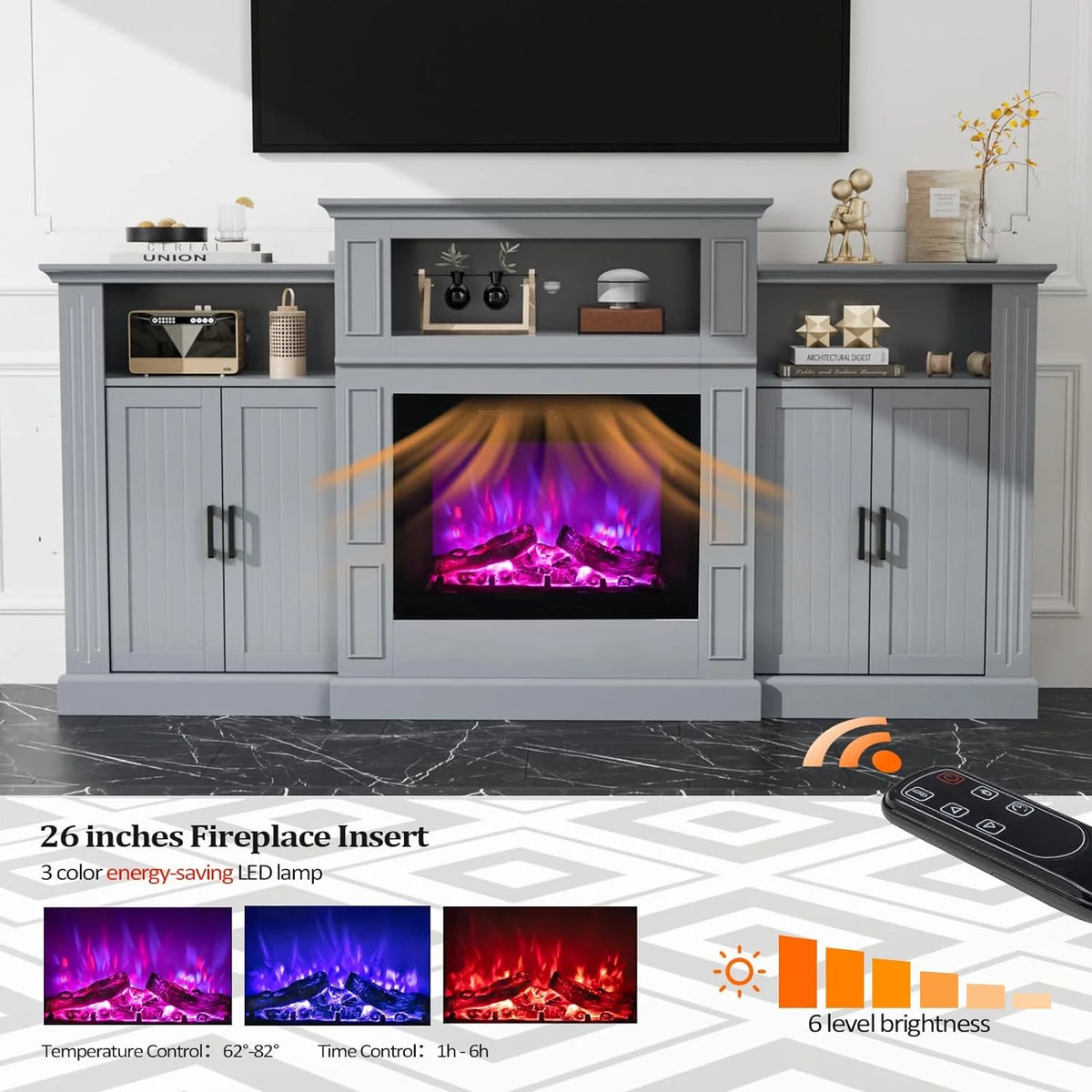 Electric Fireplace with Mantel, 79 inches Fireplace TV Stand Media Console Entertainment Center, Gray T170353