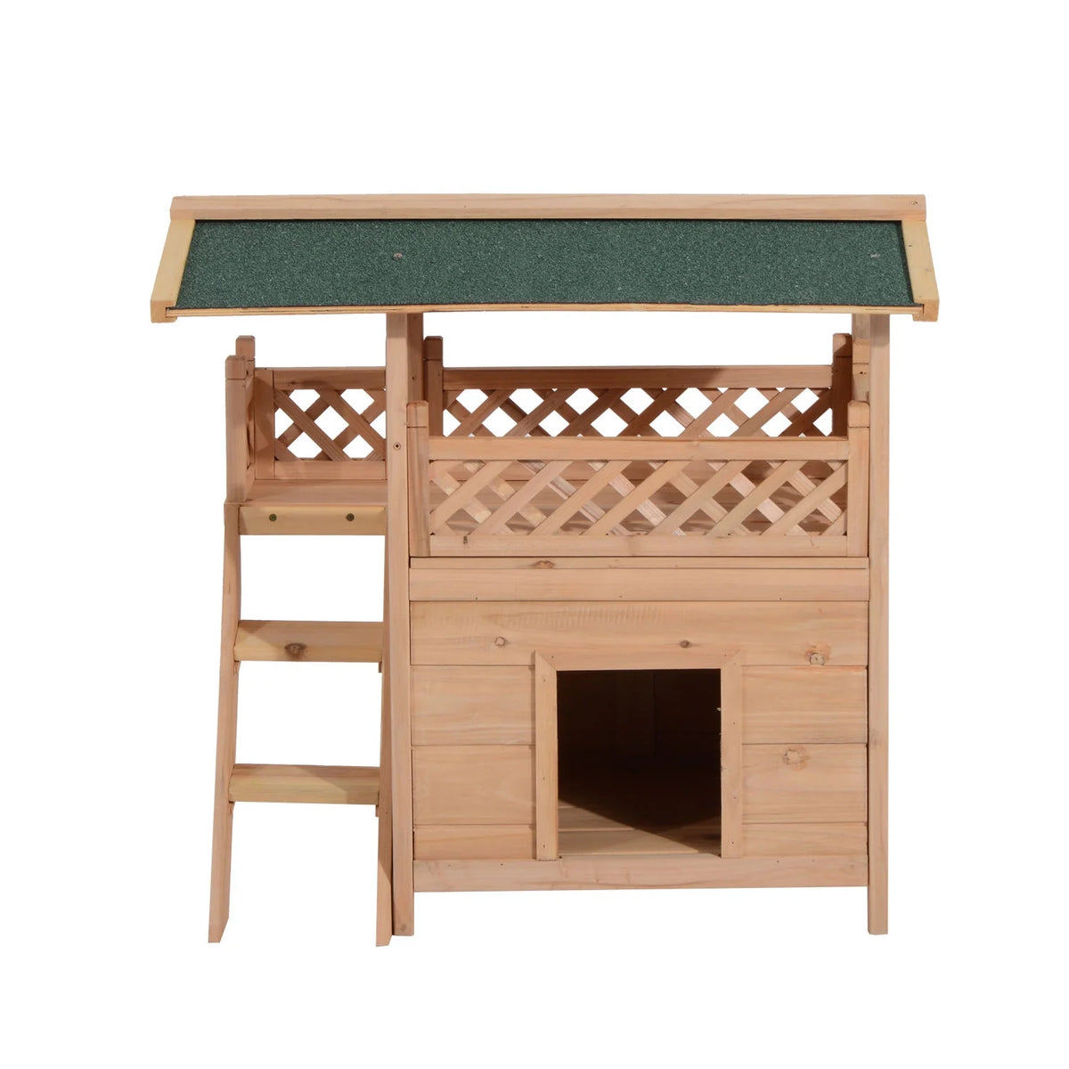2-Story Wooden Cat House Shelter With Balcony Roof I916