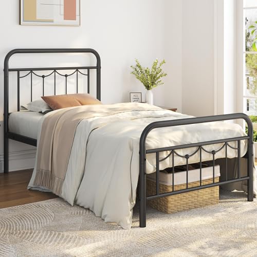 Full Size Antique Gold Metal Platform Bed with Headboard and Footboard L32525